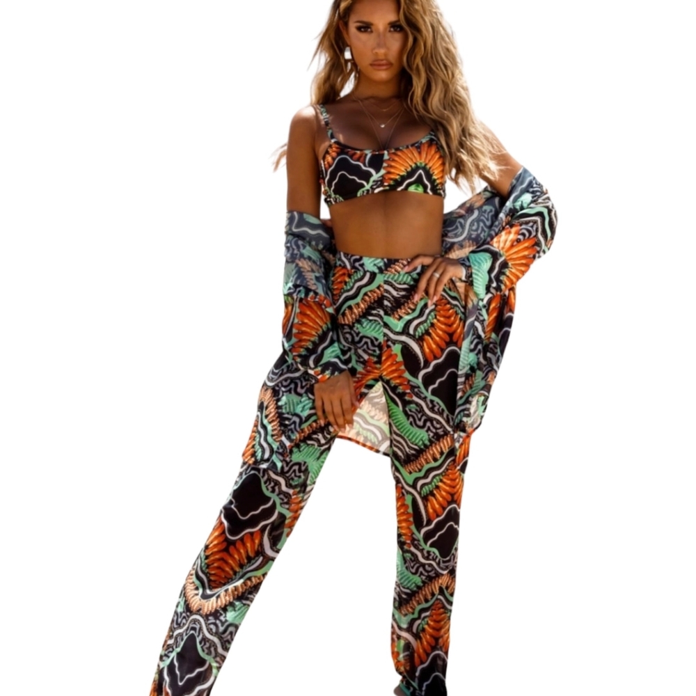Tribal Print Pretty Little Thing Beach Shirt/ Flar Pants Set Sz 12